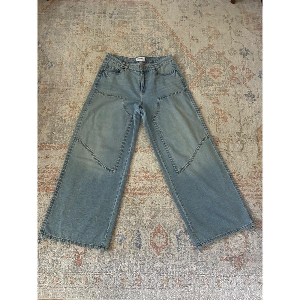Wide Leg Double Knee Skater Jeans Light Wash Denim High Rise Streetwear Sz 28
